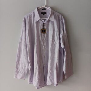 New Valerio Garati Cotton Button-Up Dress Shirt Purple Tattersal 18 34/35